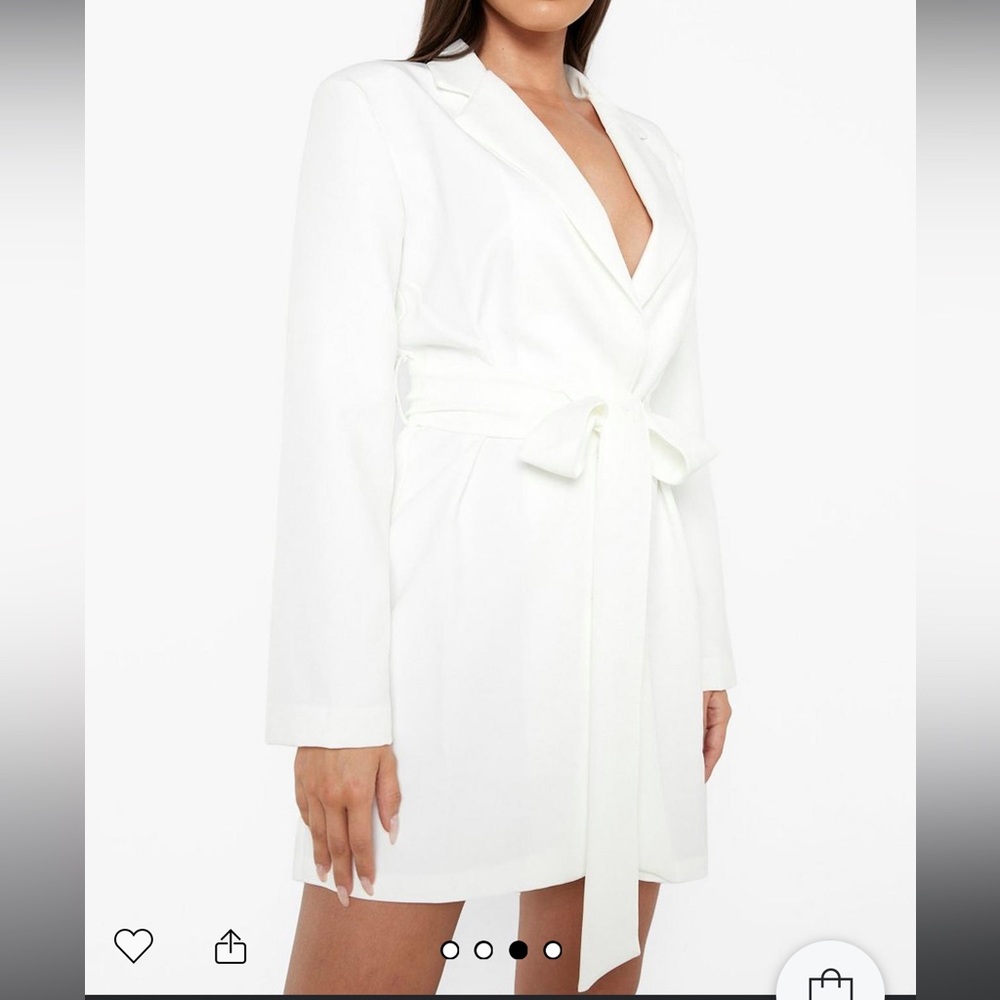 White blazer dress with tie